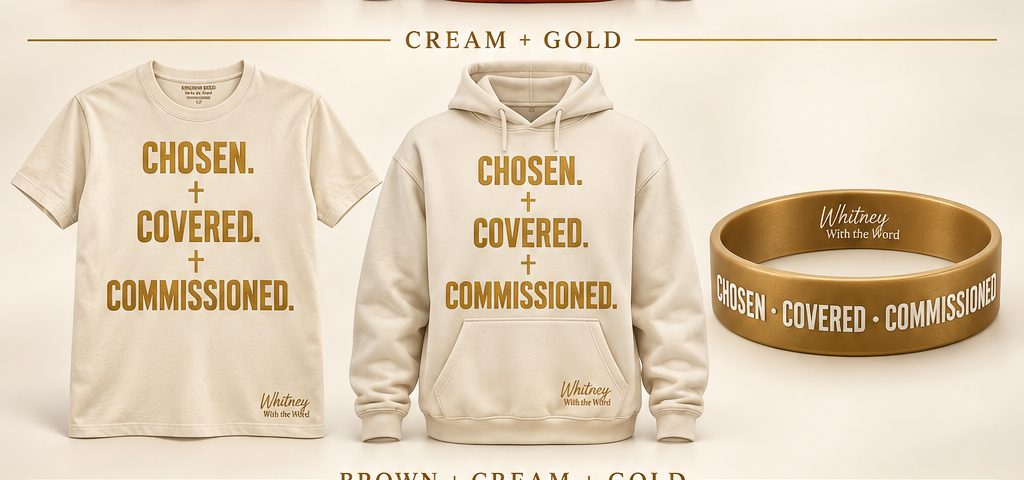 Cream and gold Chosen Covered Commissioned T-shirt, hoodie, and bracelet